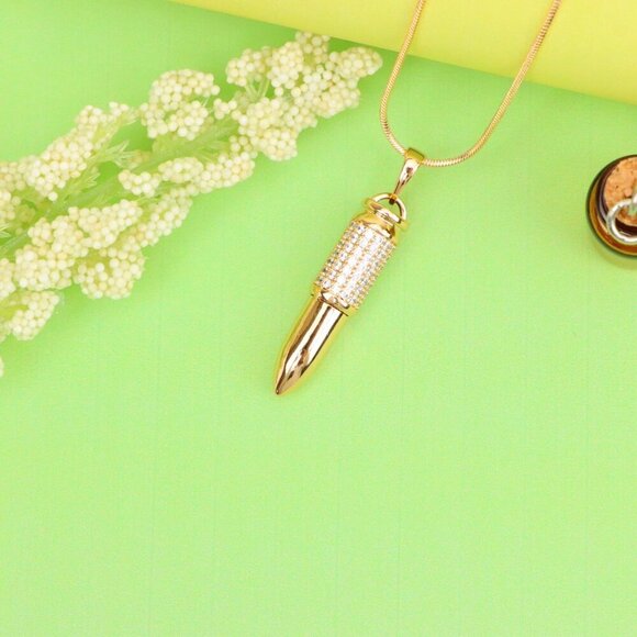 "Bullet Shaped Rose Gold Pendant with Sparkling Cubic Zirconia, XPPT1475 - Picture 4 of 13